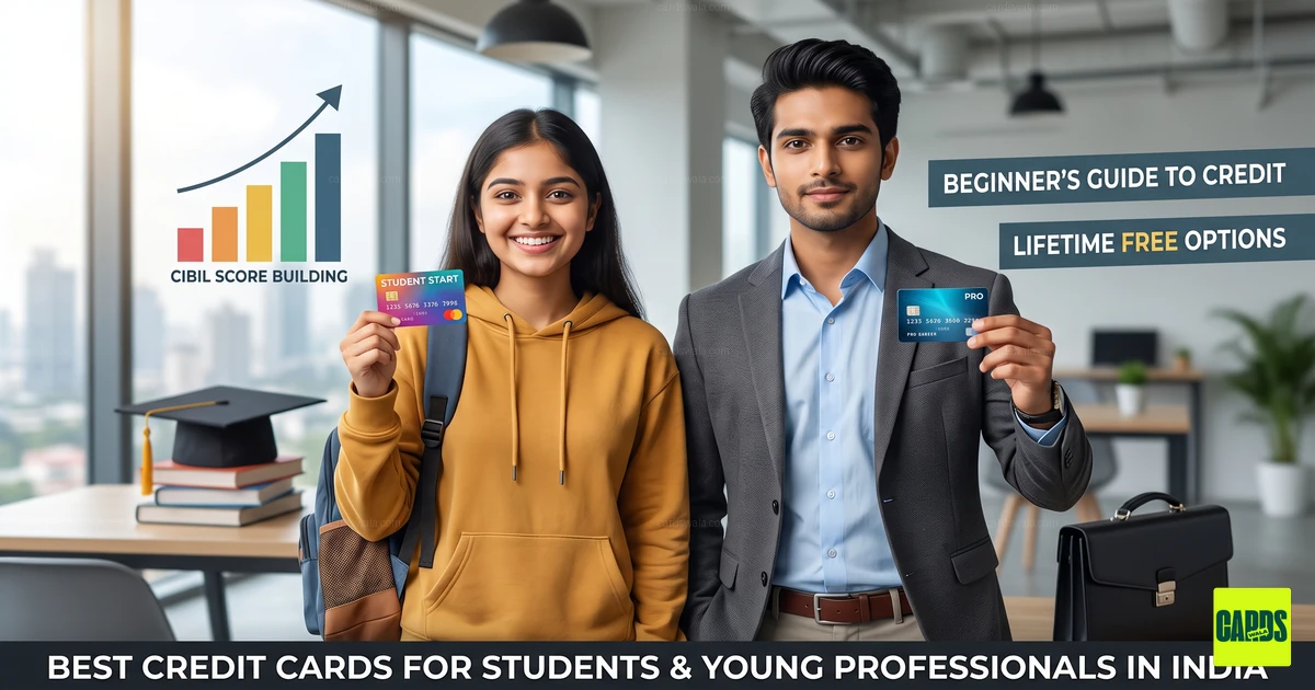 A student and a young professional each holding a credit card with a graduation cap and briefcase in the background. A student and a young professional each holding a credit card with a graduation cap and briefcase in the background.